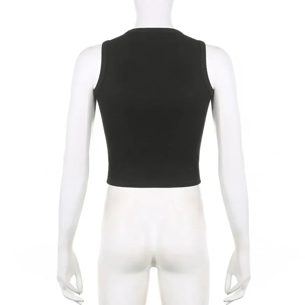 Guitar Print Tank Top - Ribbed Grunge Crop Top