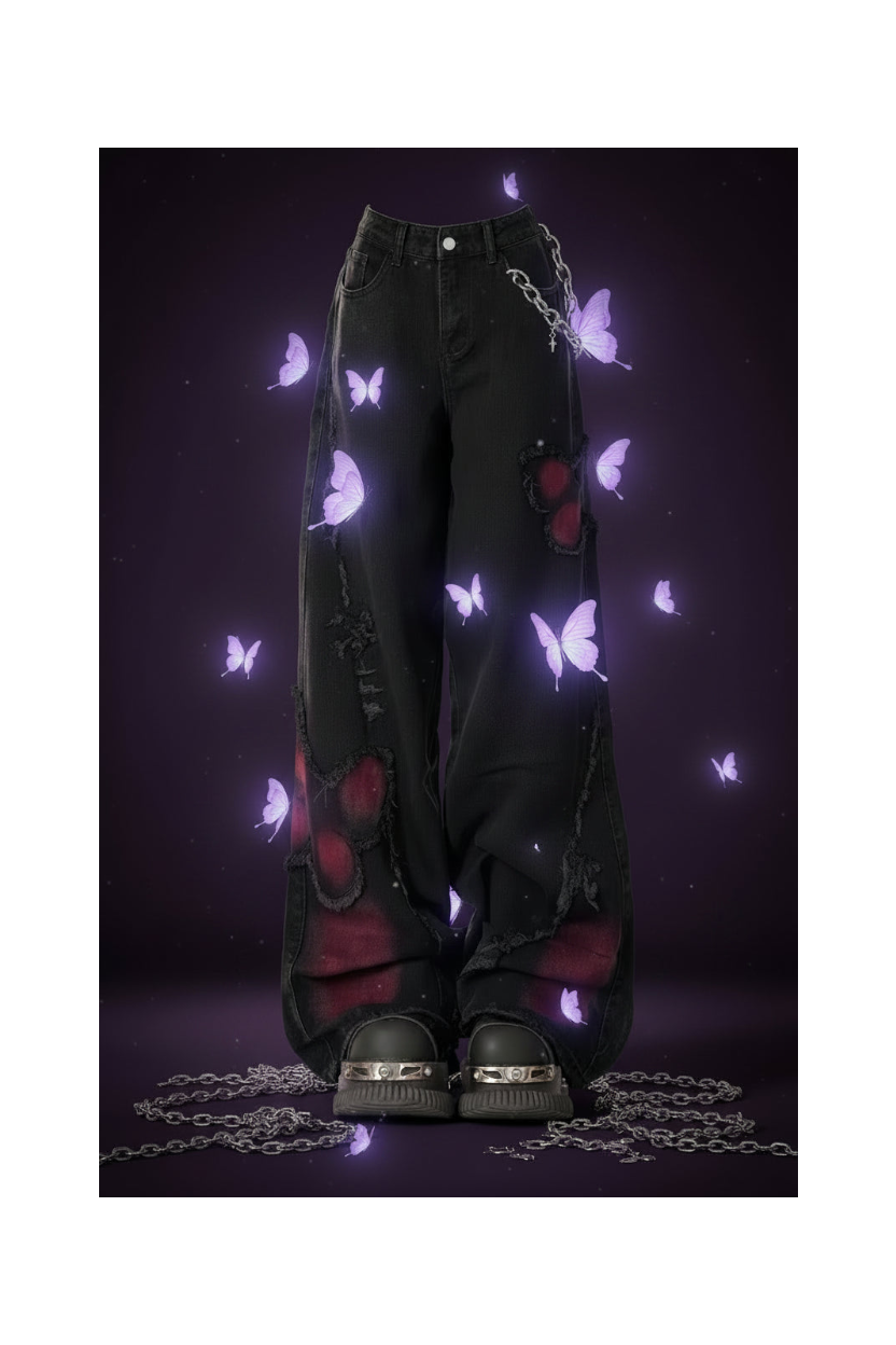 Black pants with red accents on a white background